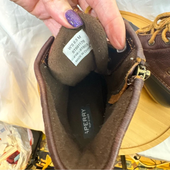 Women's 6.5 Sperry Leather Brown Black Rain Snow Boot, Classic Duck Boots Rubber - Picture 4 of 6